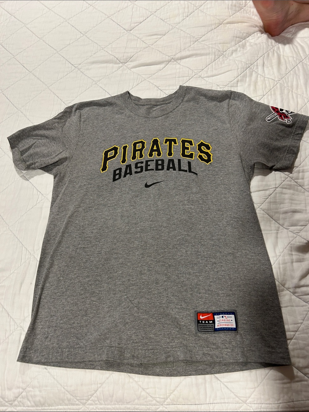 Nike Gray Pirates Baseball Graphic Tee with Black and Yellow Accents
